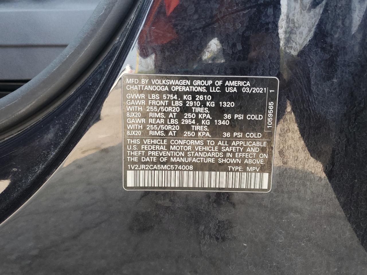 2021 Volkswagen Atlas Se VIN: 1V2JR2CA5MC574008 Lot: 71678885