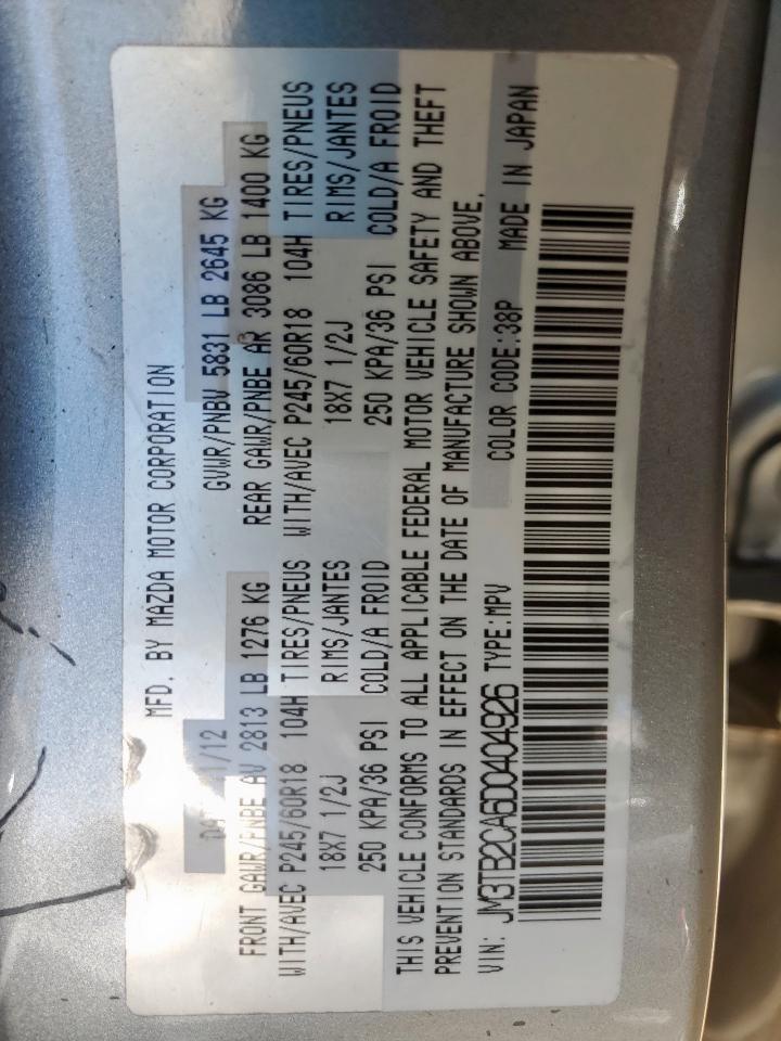 2013 Mazda Cx-9 Touring VIN: JM3TB2CA6D0404926 Lot: 71783495