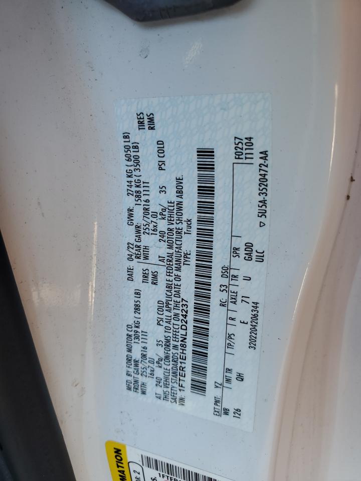 2022 Ford Ranger Xl VIN: 1FTER1EH8NLD24237 Lot: 84385125