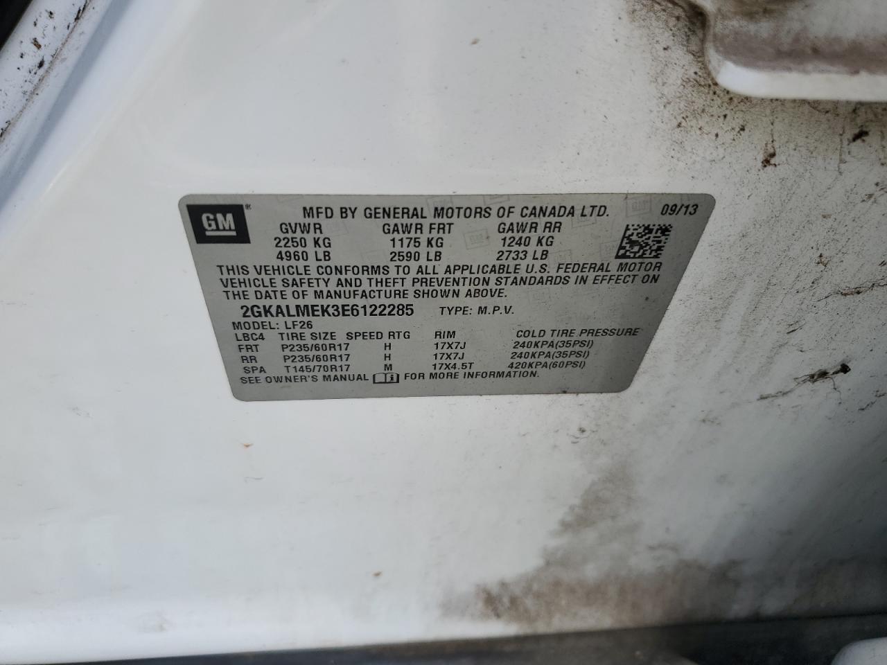 2014 GMC Terrain Sle VIN: 2GKALMEK3E6122285 Lot: 84175525