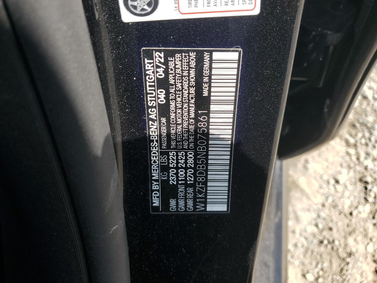 2022 Mercedes-Benz E 350 VIN: W1KZF8DB5NB075861 Lot: 84697075