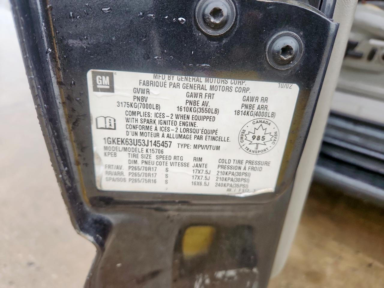 2003 GMC Yukon Denali VIN: 1GKEK63U73J331629 Lot: 82126865