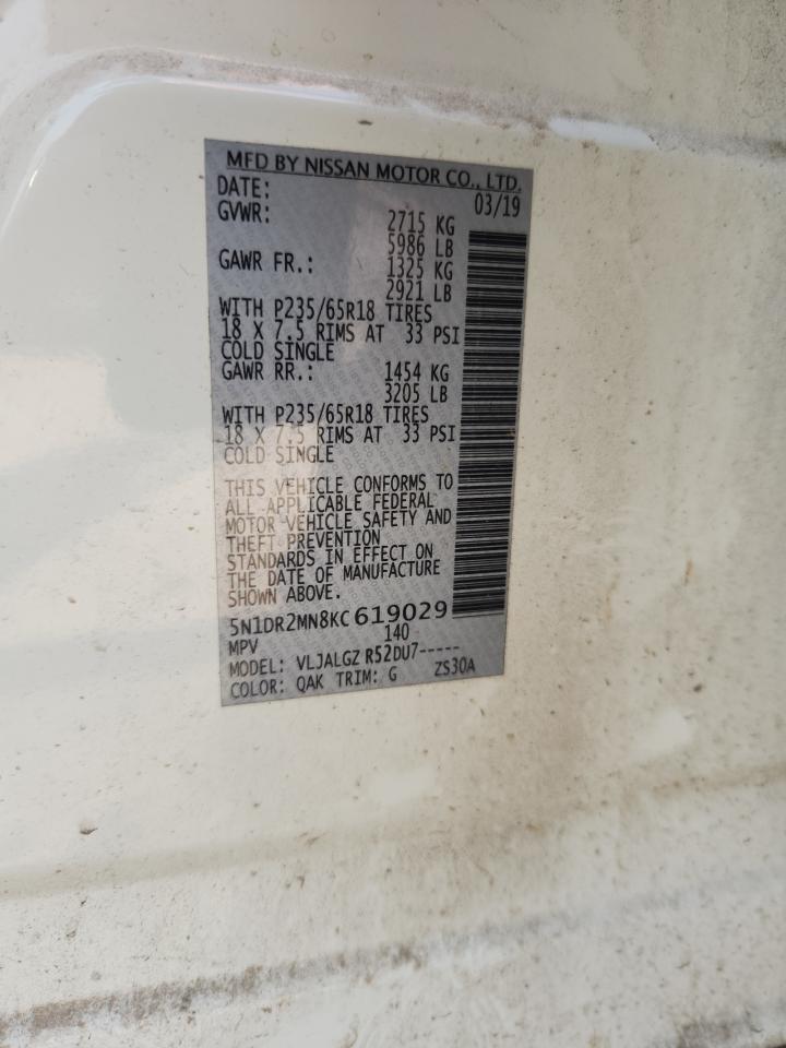 2019 Nissan Pathfinder S VIN: 5N1DR2MN8KC619029 Lot: 80604535