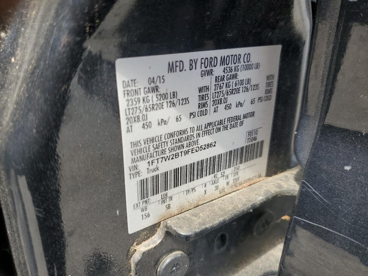 2015 Ford F250 Super Duty VIN: 1FT7W2BT9FED52862 Lot: 71171775