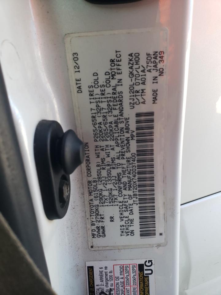 2004 Lexus Gx 470 VIN: JTJBT20X740037400 Lot: 71826385