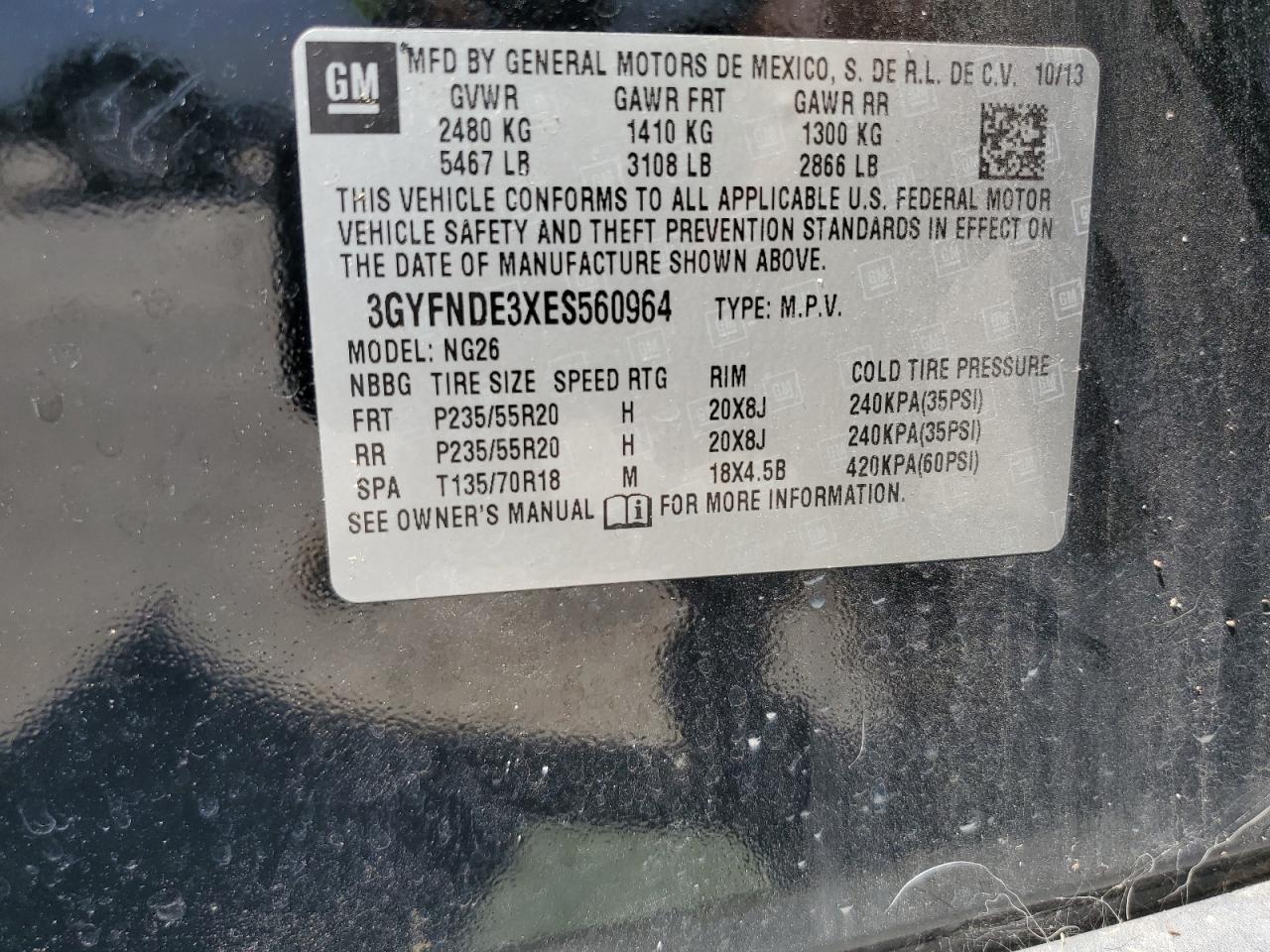 2014 Cadillac Srx Premium Collection VIN: 3GYFNDE3XES560964 Lot: 71058505