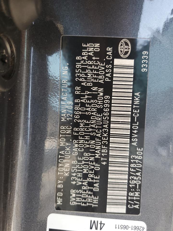 2010 Toyota Camry Base VIN: 4T1BF3EK3AU566999 Lot: 81599605