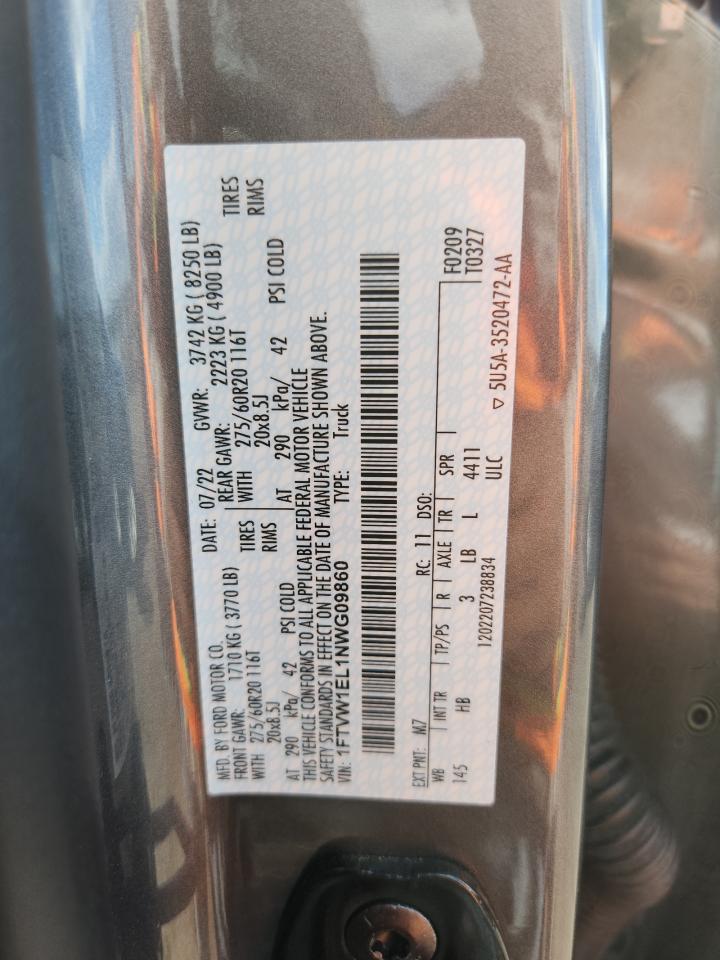 2022 Ford F150 Lightning Pro VIN: 1FTVW1EL1NWG09860 Lot: 82157145