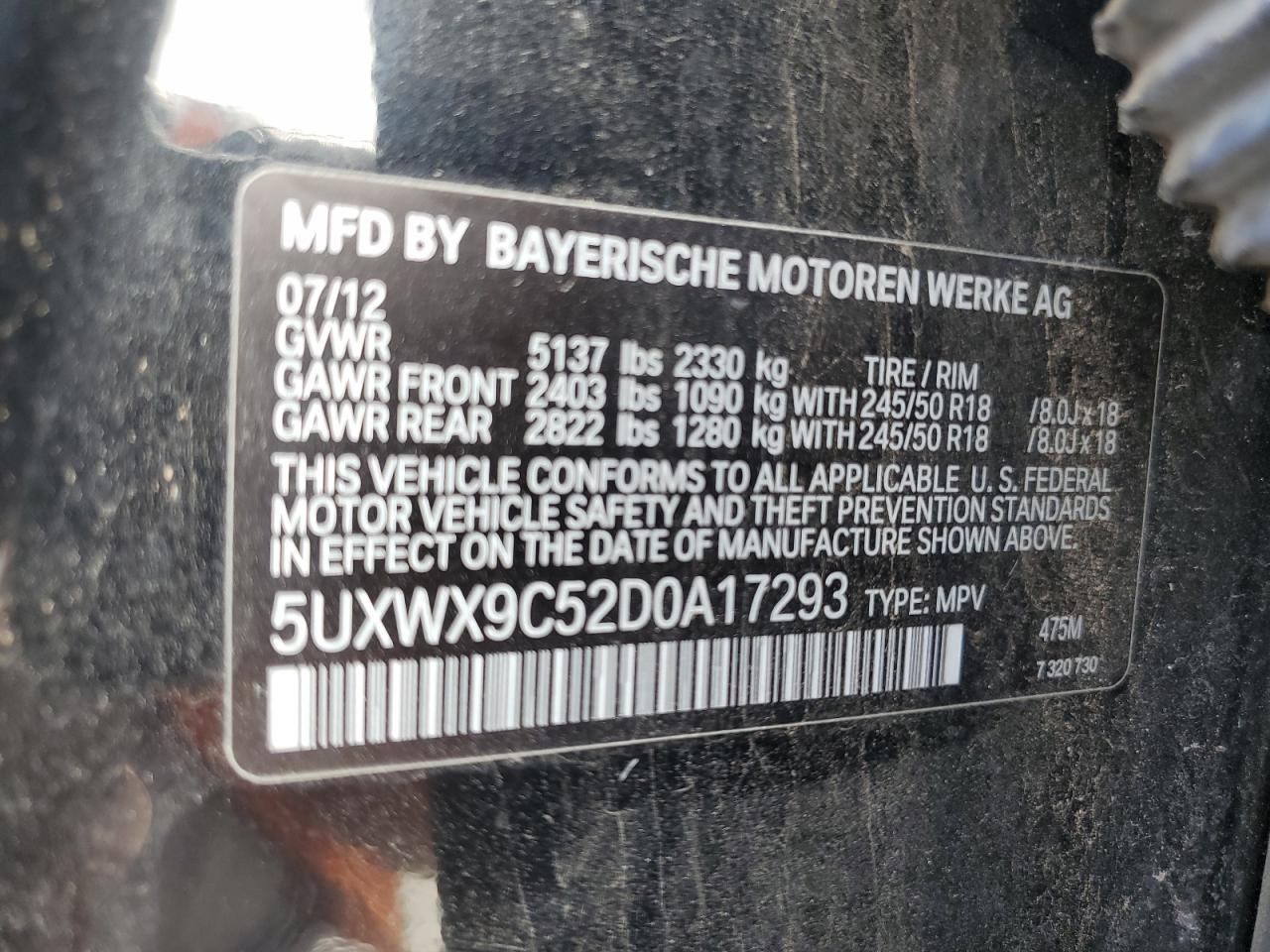 2013 BMW X3 xDrive28I VIN: 5UXWX9C52D0A17293 Lot: 84746525