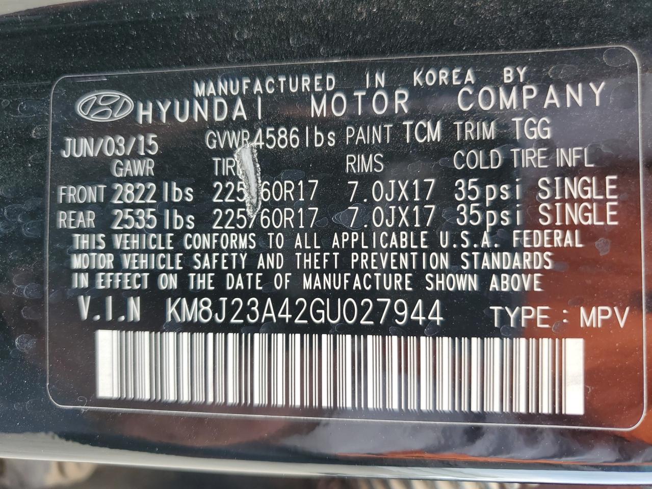 2016 Hyundai Tucson Se VIN: KM8J23A42GU027944 Lot: 81508335