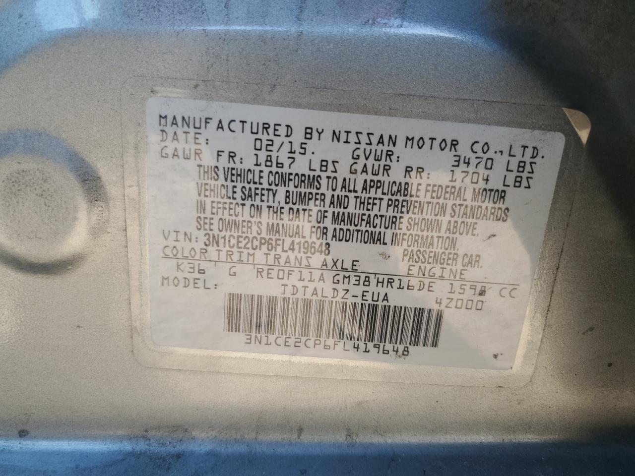 2015 Nissan Versa Note S VIN: 3N1CE2CP6FL419648 Lot: 80855445