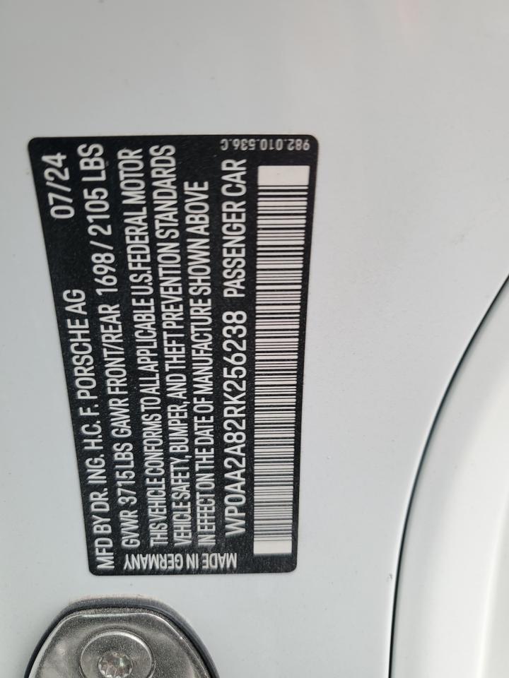 2024 Porsche Cayman Base VIN: WP0AA2A82RK256238 Lot: 86158025