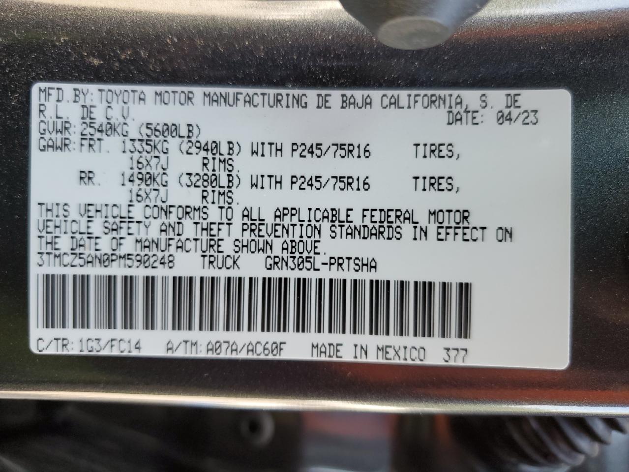 2023 Toyota Tacoma Double Cab VIN: 3TMCZ5AN0PM590248 Lot: 71676145