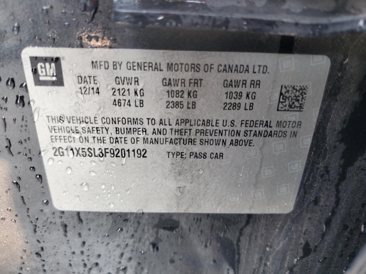 2015 Chevrolet Impala Ls VIN: 2G11X5SL3F9201192 Lot: 71619735