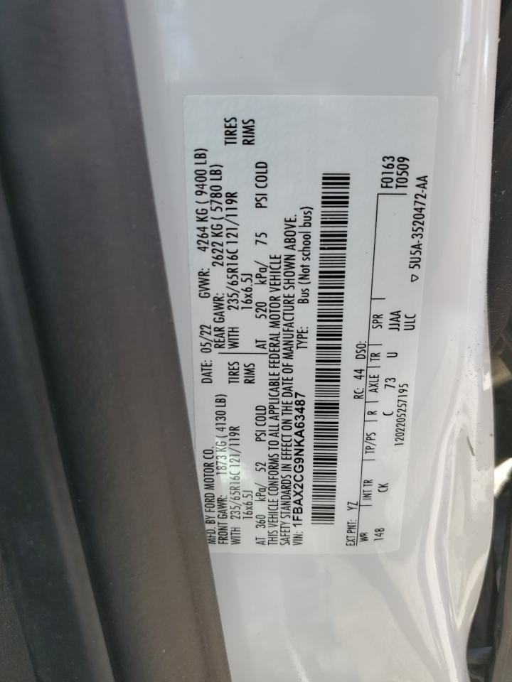 2022 Ford Transit T-350 VIN: 1FBAX2CG9NKA63487 Lot: 71633585