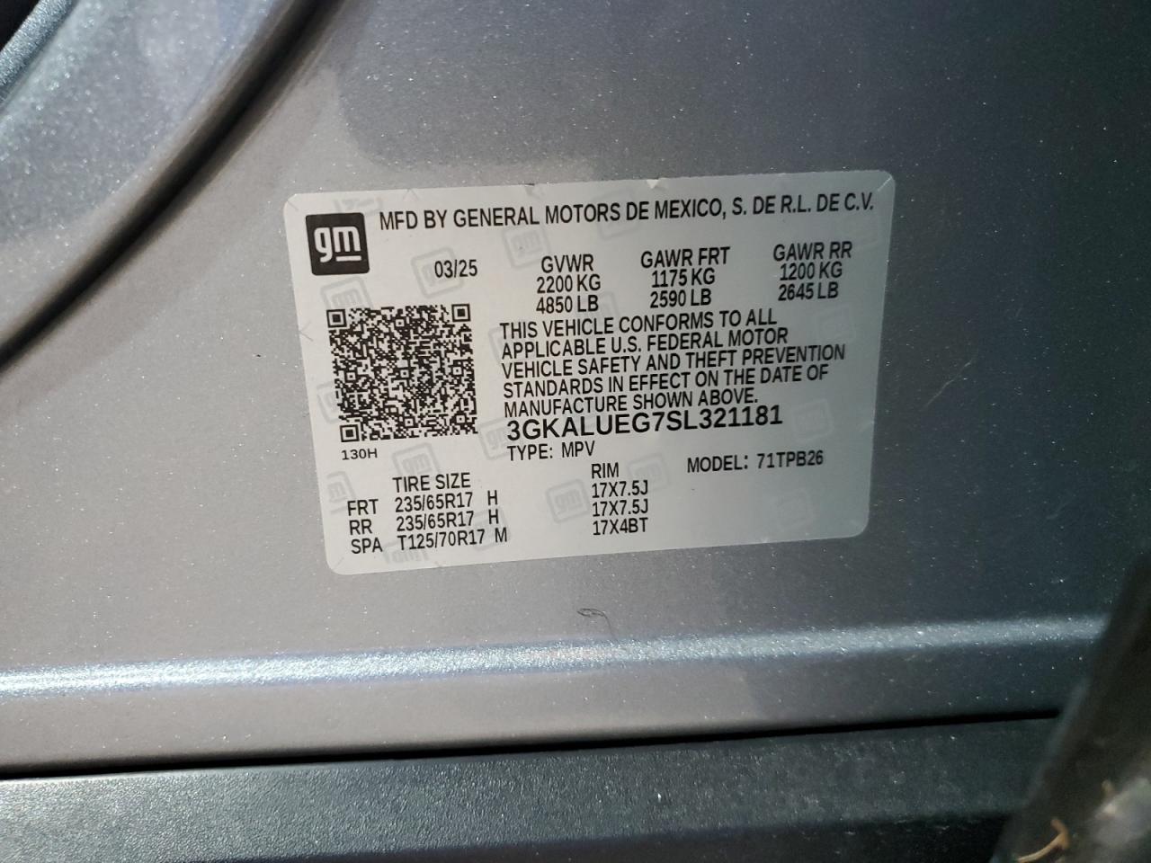 2025 GMC Terrain Elevation VIN: 3GKALUEG7SL321181 Lot: 80349135