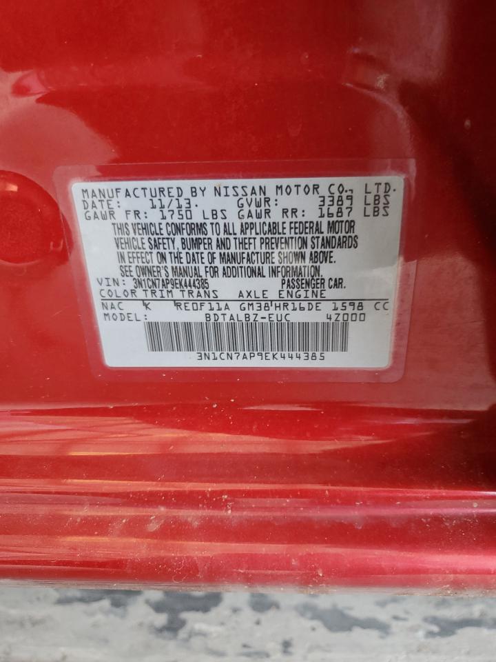 2014 Nissan Versa S VIN: 3N1CN7AP9EK444385 Lot: 80810985