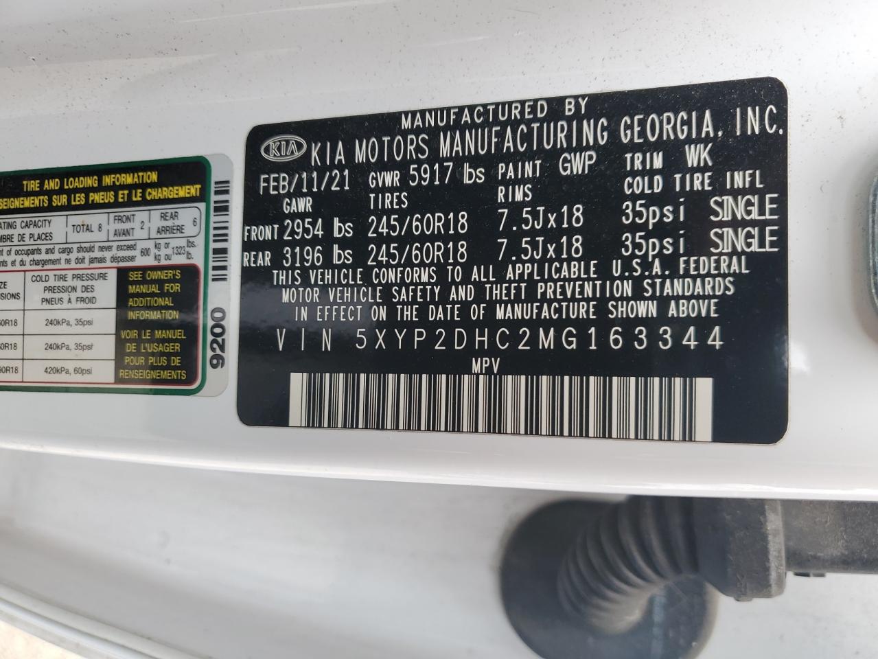 2021 Kia Telluride Lx VIN: 5XYP2DHC2MG163344 Lot: 71082615