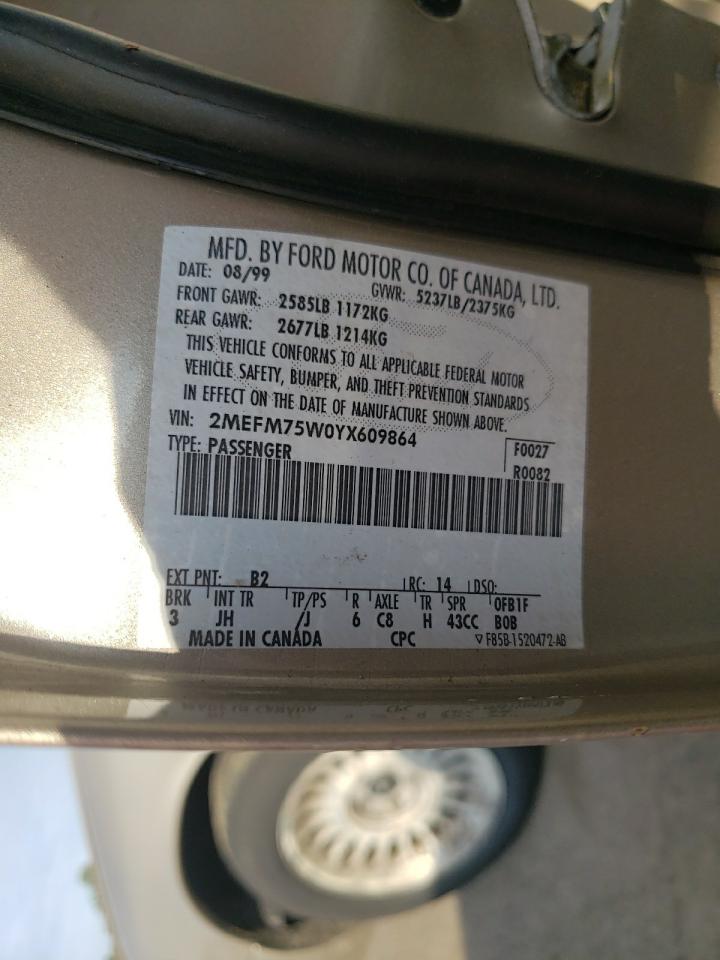 2000 Mercury Grand Marquis Ls VIN: 2MEFM75W0YX609864 Lot: 82039195