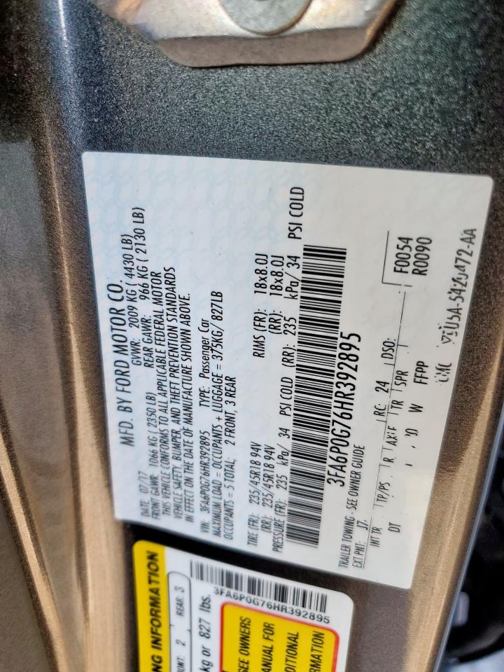 2017 Ford Fusion S VIN: 3FA6P0G76HR392895 Lot: 80676195