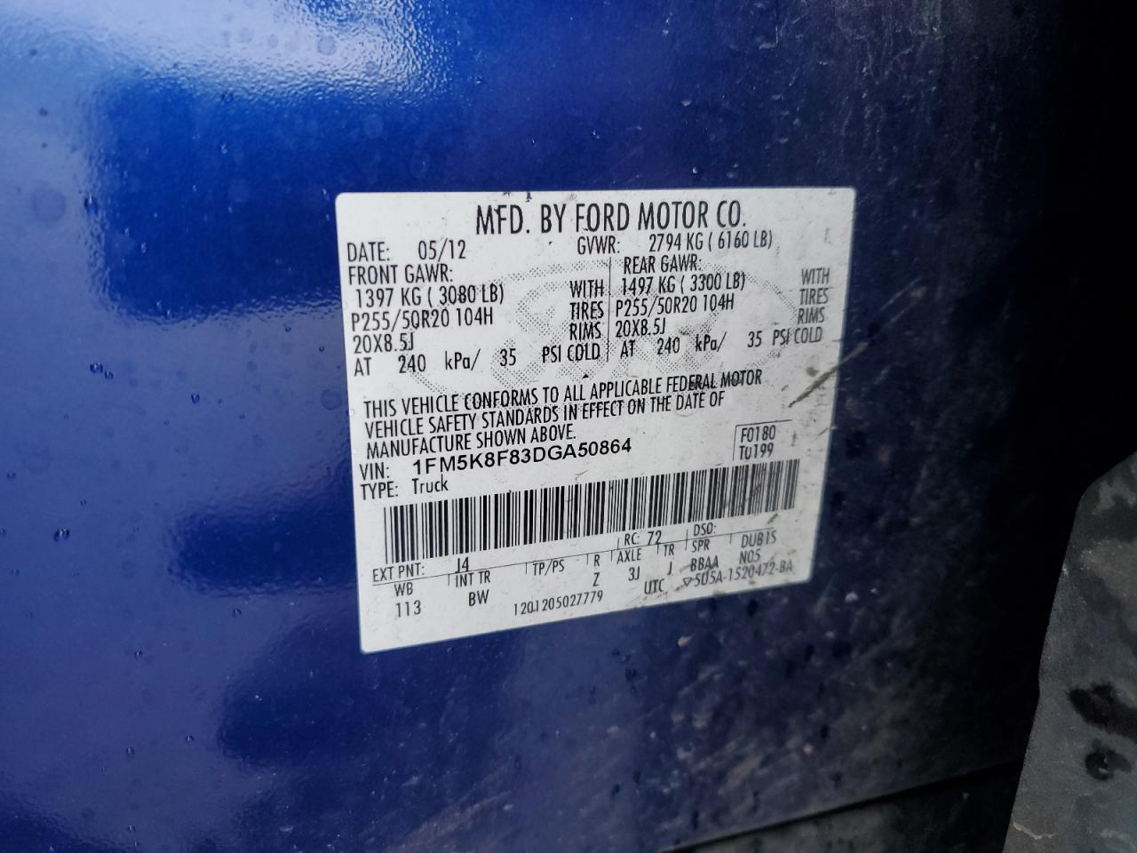 2013 Ford Explorer Limited VIN: 1FM5K8F83DGA50864 Lot: 81908305