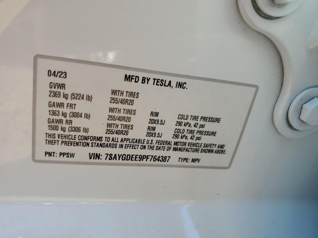 2023 Tesla Model Y VIN: 7SAYGDEE9PF764387 Lot: 81735155