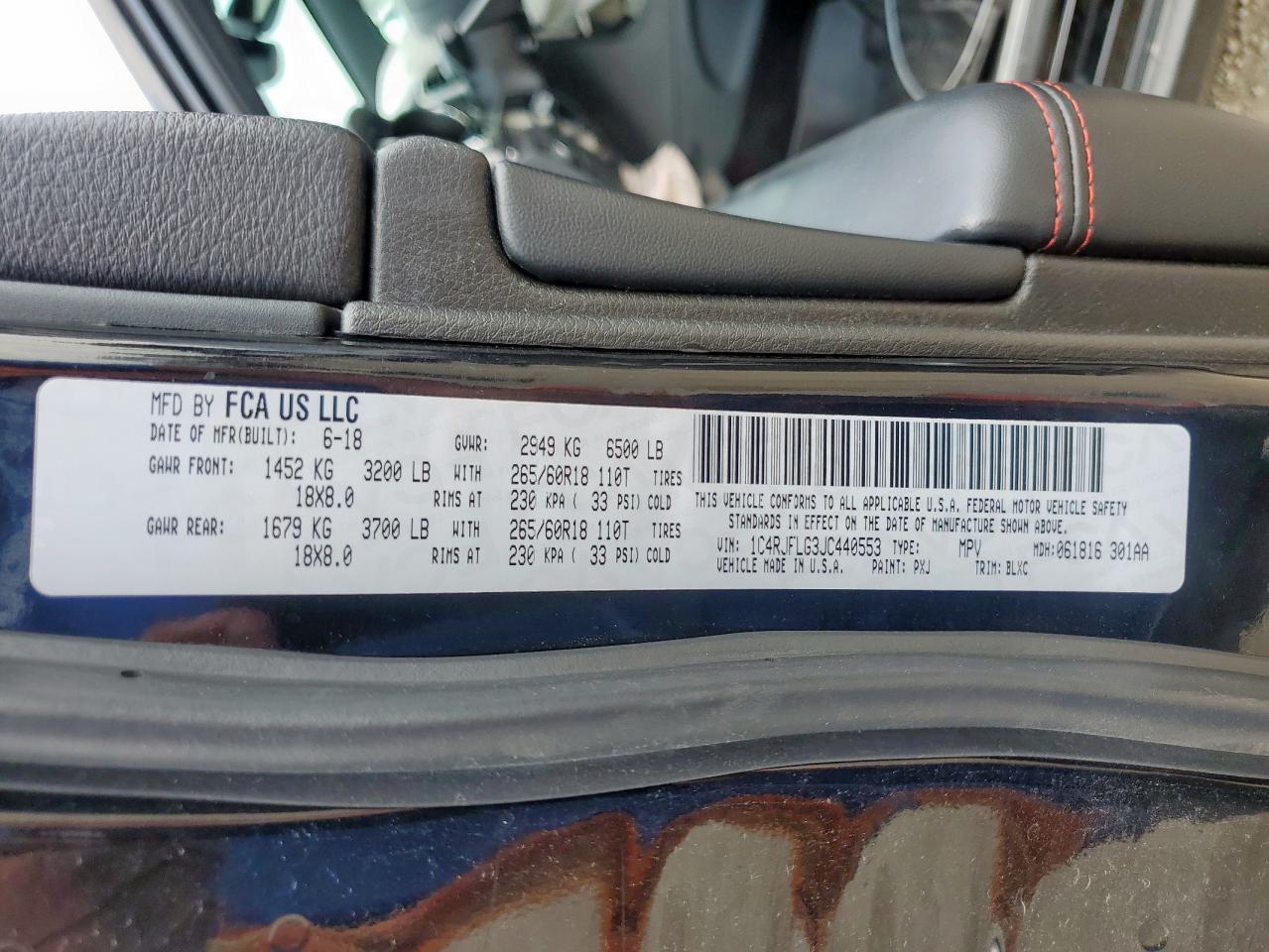 2018 Jeep Grand Cherokee Trailhawk VIN: 1C4RJFLG3JC440553 Lot: 71740025