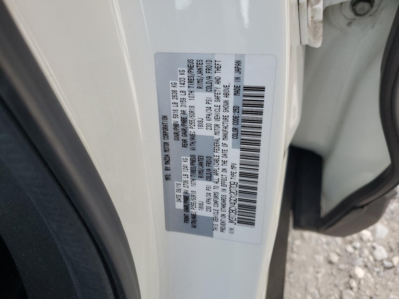 2016 Mazda Cx-9 Touring VIN: JM3TCBCY4G0120709 Lot: 83806685