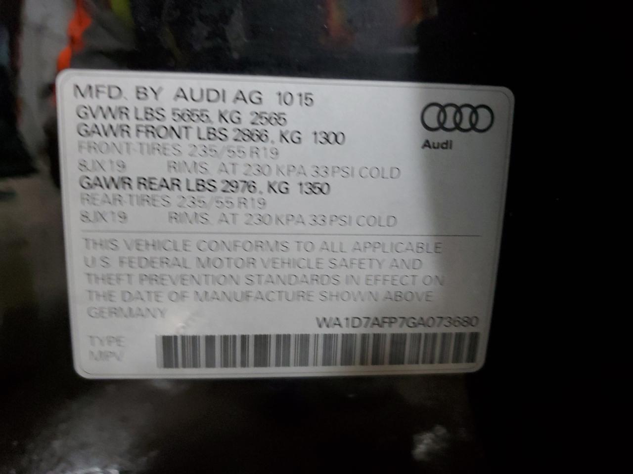 2016 Audi Q5 Premium Plus S-Line VIN: WA1D7AFP7GA073680 Lot: 81404295