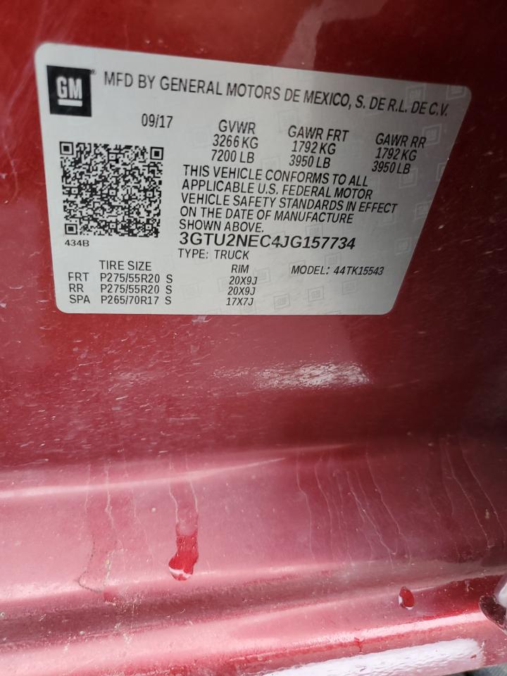 2018 GMC Sierra K1500 Slt VIN: 3GTU2NEC4JG157734 Lot: 71148615