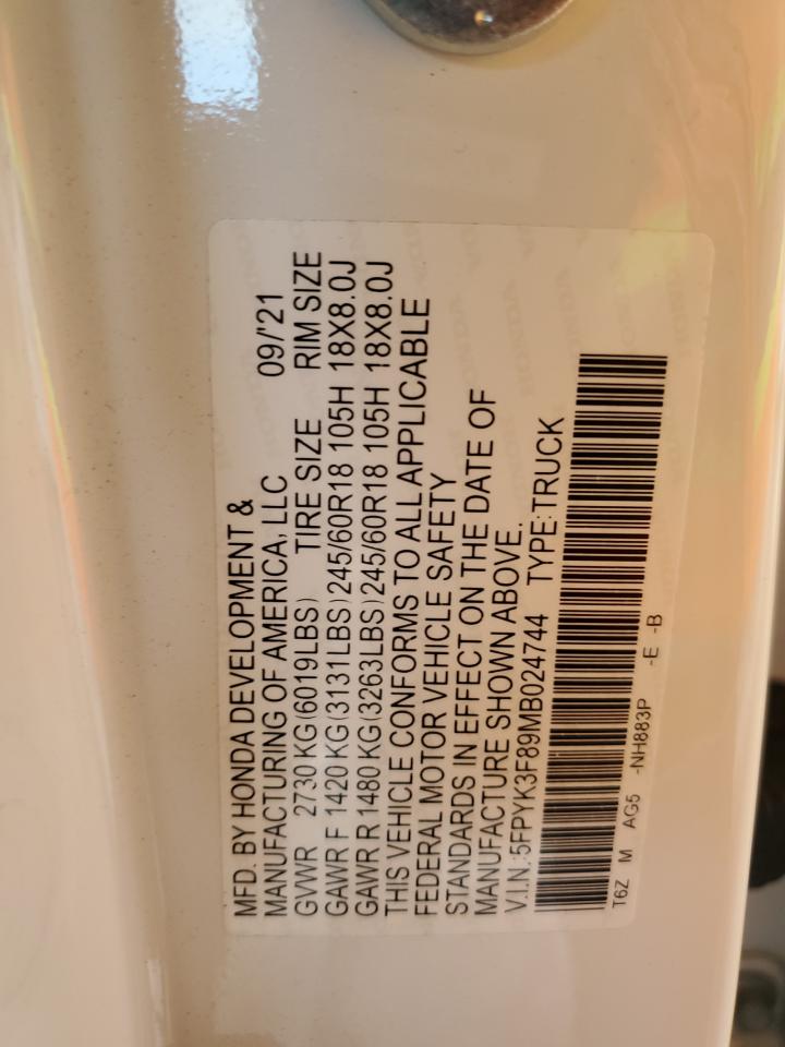 2021 Honda Ridgeline Black Edition VIN: 5FPYK3F89MB024744 Lot: 71818775