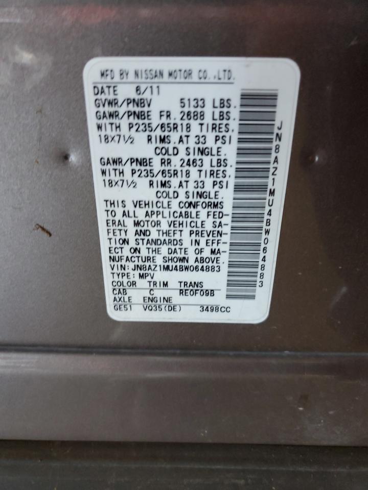 2011 Nissan Murano S VIN: JN8AZ1MU4BW064883 Lot: 80358505