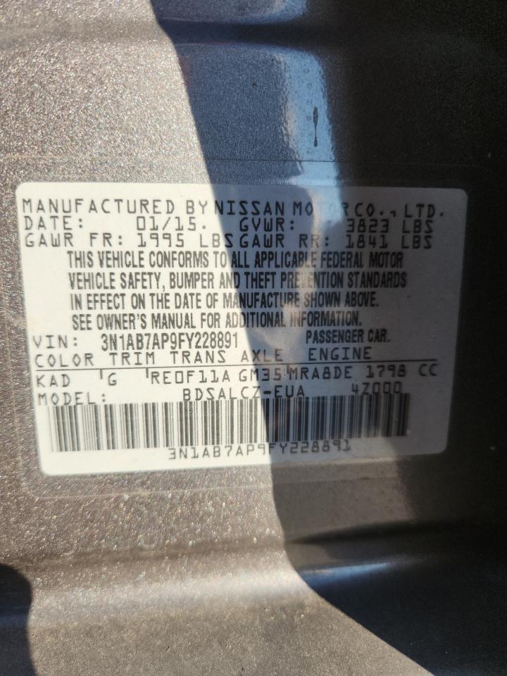 2015 Nissan Sentra S VIN: 3N1AB7AP9FY228891 Lot: 82142305