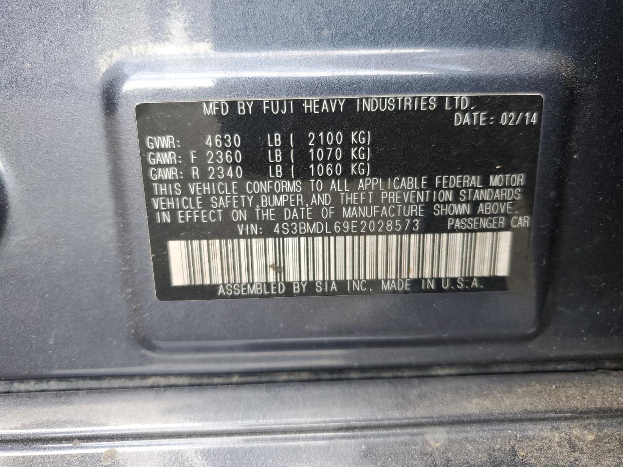 2014 Subaru Legacy 3.6R Limited VIN: 4S3BMDL69E2028573 Lot: 71901905