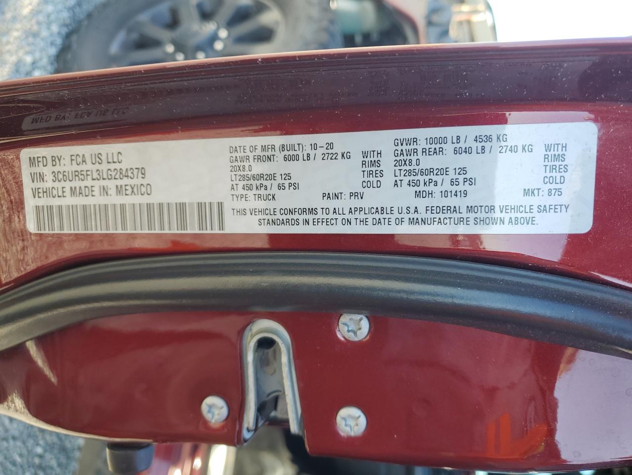 2020 Ram 2500 Laramie VIN: 3C6UR5FL3LG284379 Lot: 71662055