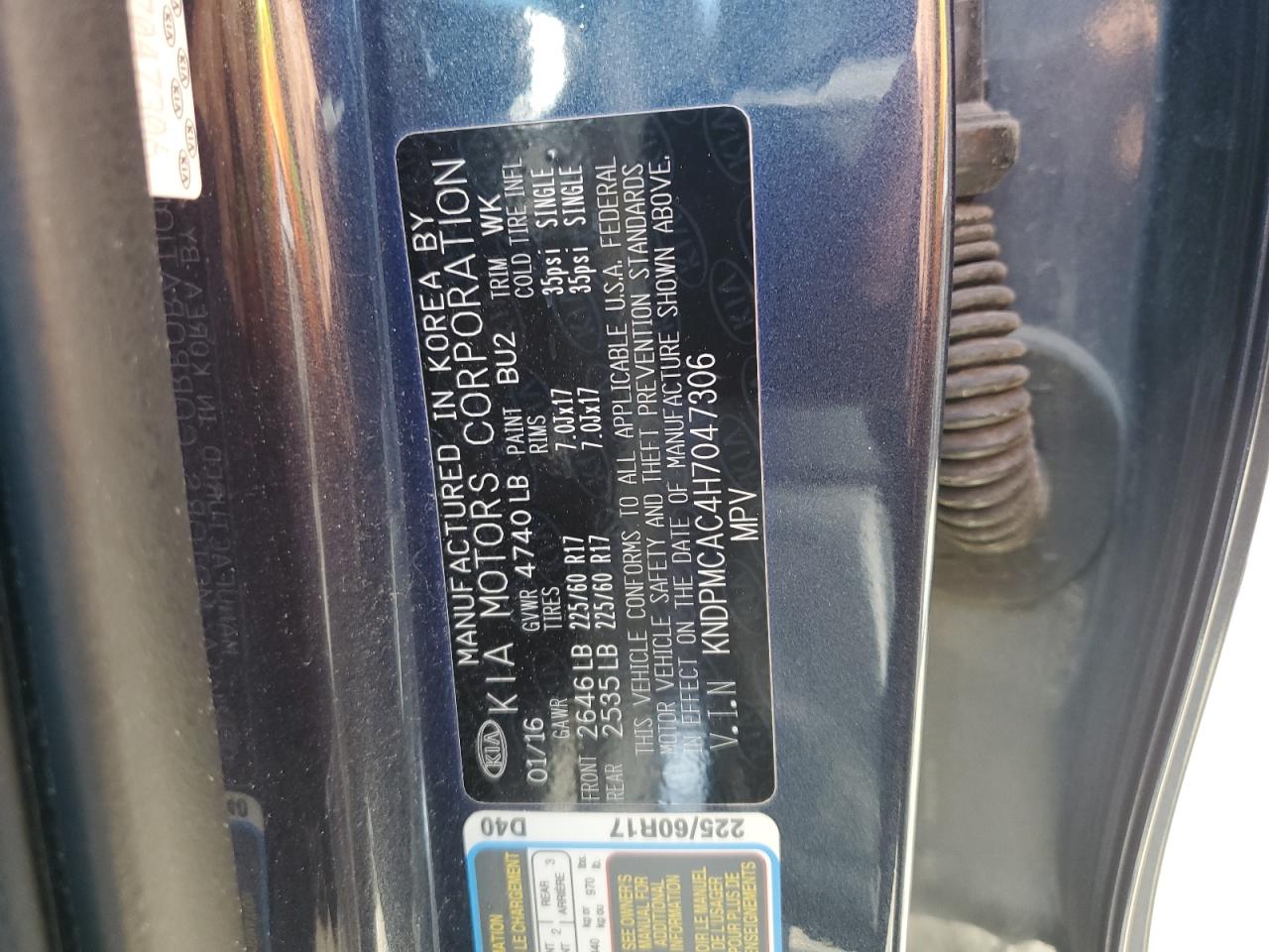 2017 Kia Sportage Lx VIN: KNDPMCAC4H7047306 Lot: 81506525