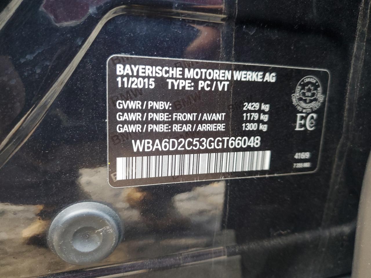 2016 BMW 640 Xi Gran Coupe VIN: WBA6D2C53GGT66048 Lot: 83956055