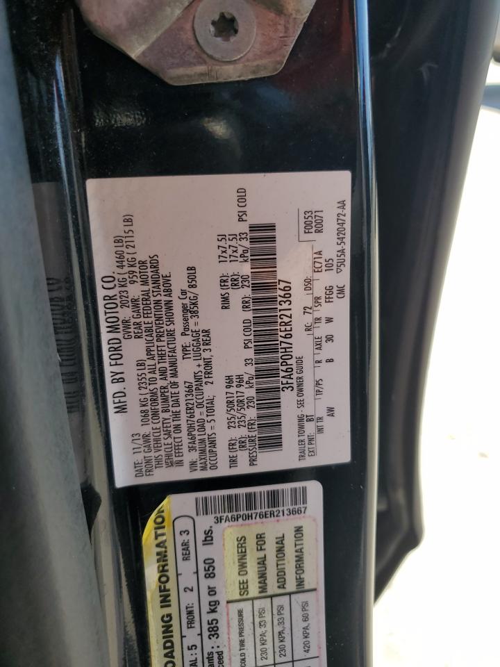 2014 Ford Fusion Se VIN: 3FA6P0H76ER213667 Lot: 81520375