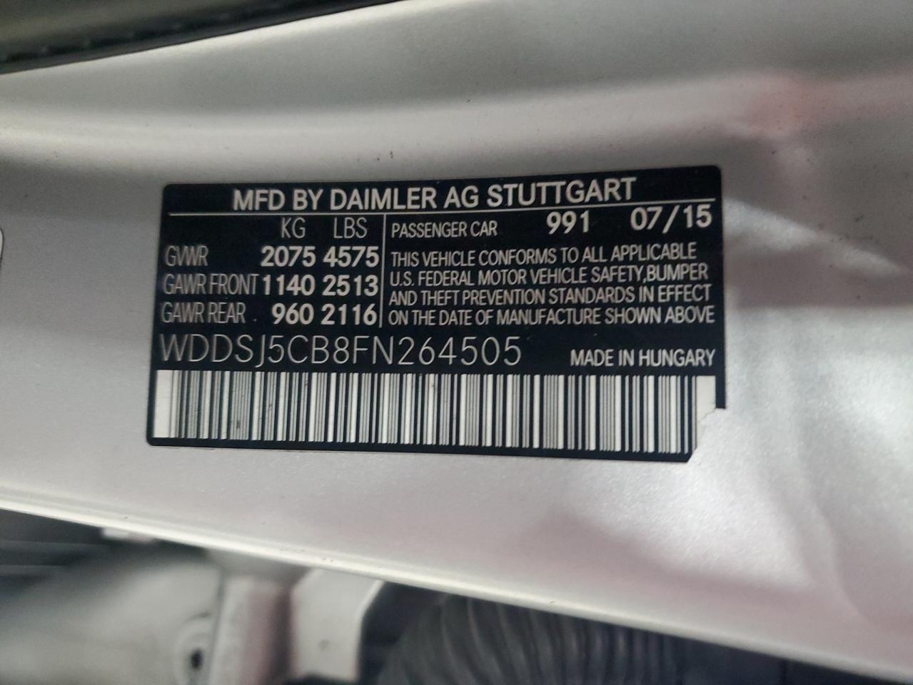 2015 Mercedes-Benz Cla 45 Amg VIN: WDDSJ5CB8FN264505 Lot: 81448045