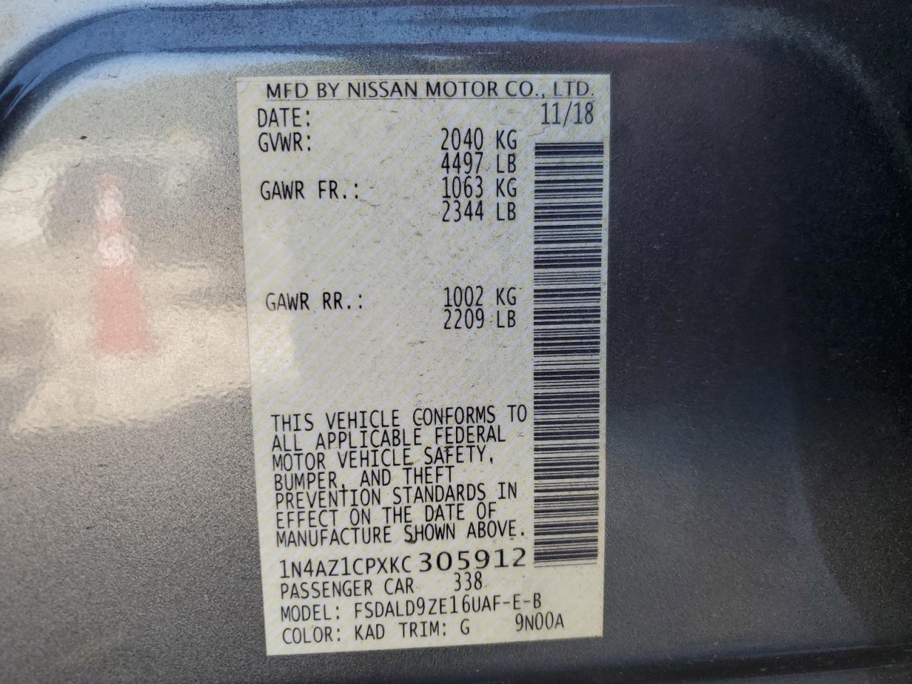 2019 Nissan Leaf S VIN: 1N4AZ1CPXKC305912 Lot: 71359835