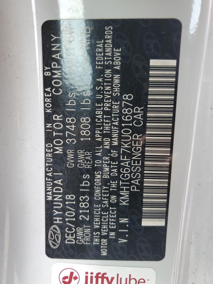 2019 Hyundai Veloster Base VIN: KMHTG6AF7KU016878 Lot: 81623985