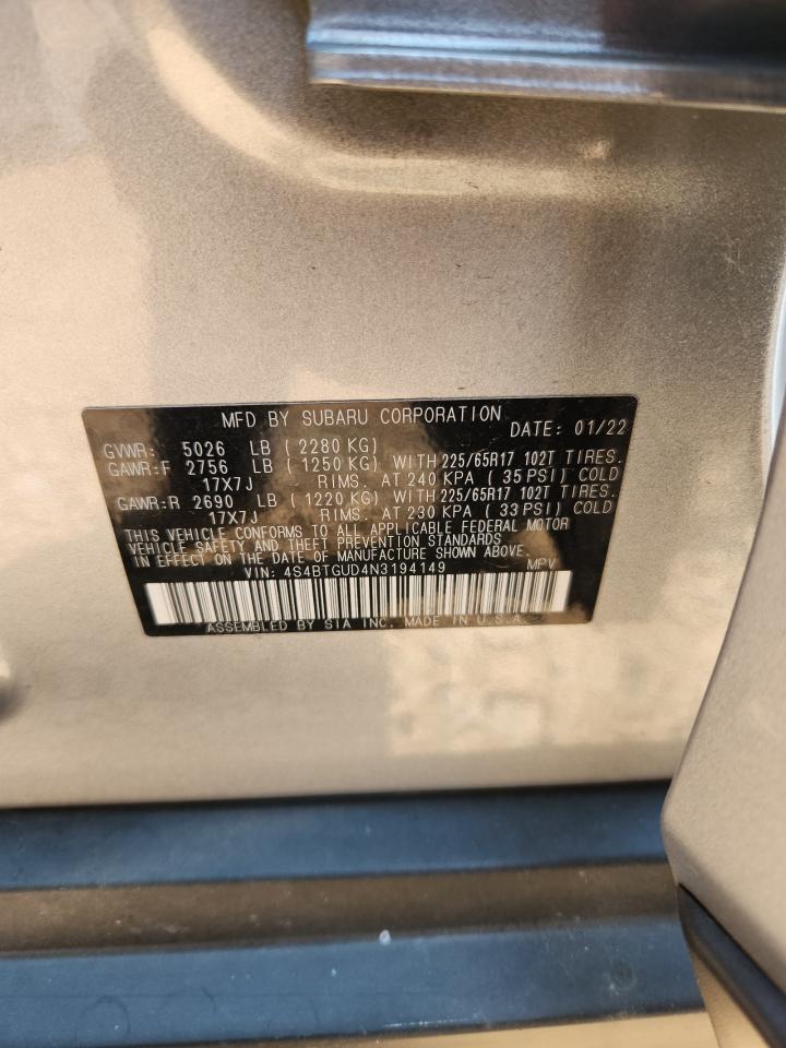 2022 Subaru Outback Wilderness VIN: 4S4BTGUD4N3194149 Lot: 80500255