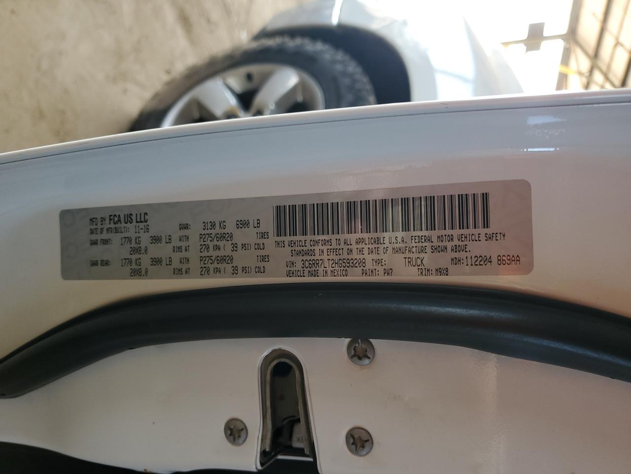 2017 Ram 1500 Slt VIN: 3C6RR7LT2HG593208 Lot: 80930115