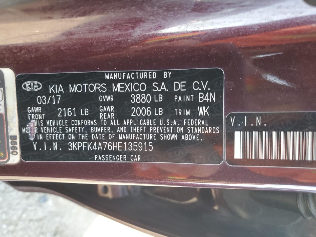 2017 Kia Forte Lx VIN: 3KPFK4A76HE135915 Lot: 84609165