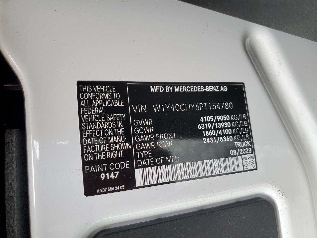 2023 Mercedes-Benz Sprinter 2500 VIN: W1Y40CHY6PT154780 Lot: 81271975