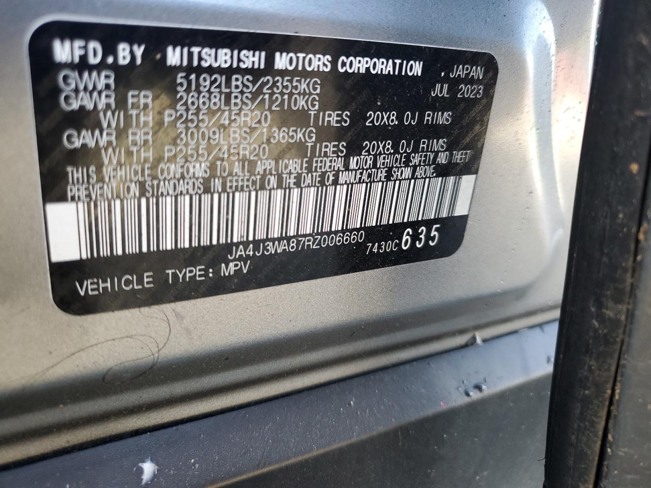 2024 Mitsubishi Outlander Sel VIN: JA4J3WA87RZ006660 Lot: 71436815