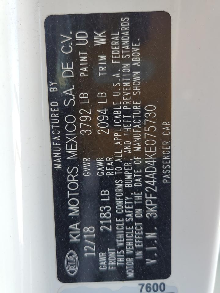 2019 Kia Forte Fe VIN: 3KPF24AD4KE075730 Lot: 81050445