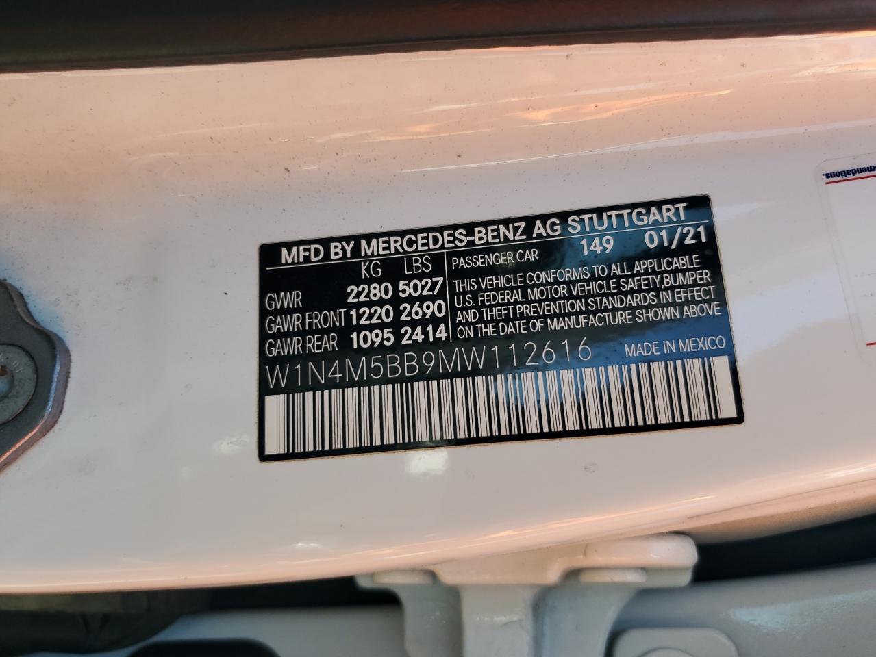 2021 Mercedes-Benz Glb Amg 35 4Matic VIN: W1N4M5BB9MW112616 Lot: 72047175