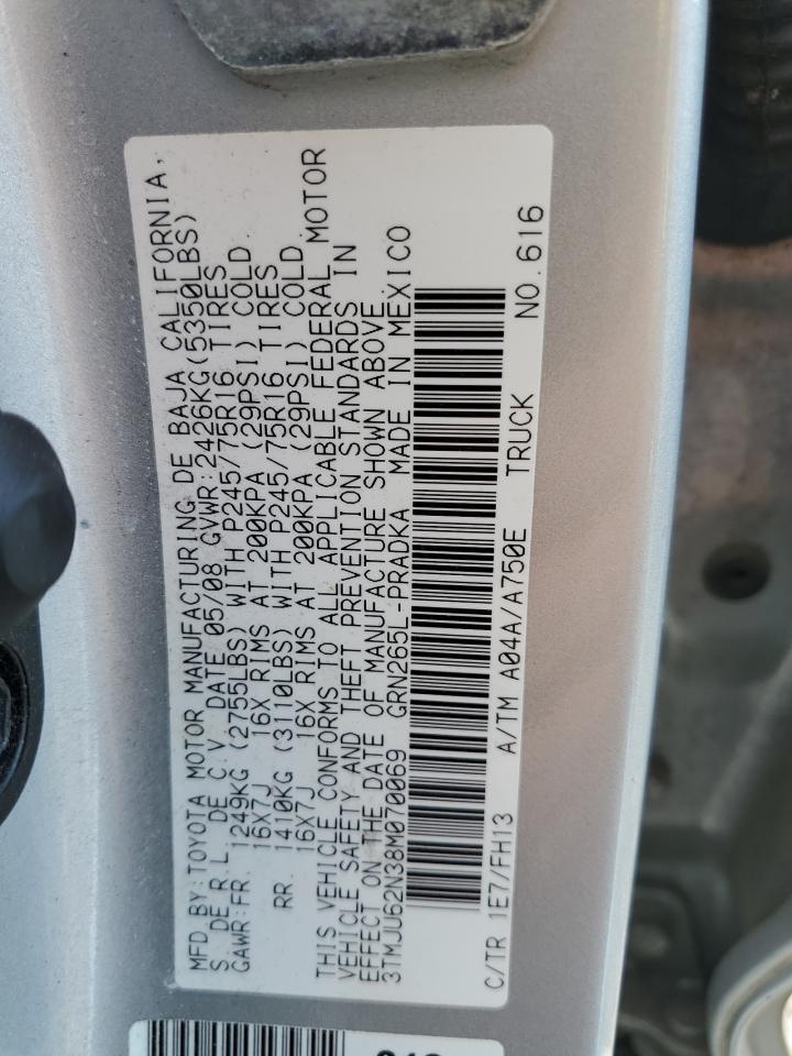 2008 Toyota Tacoma Double Cab Prerunner VIN: 3TMJU62N38M070069 Lot: 82112155