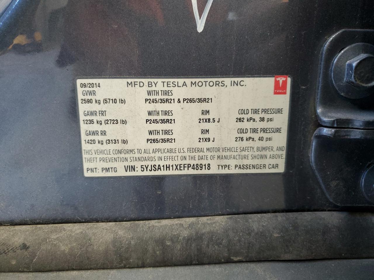 2014 Tesla Model S VIN: 5YJSA1H1XEFP48918 Lot: 81823575